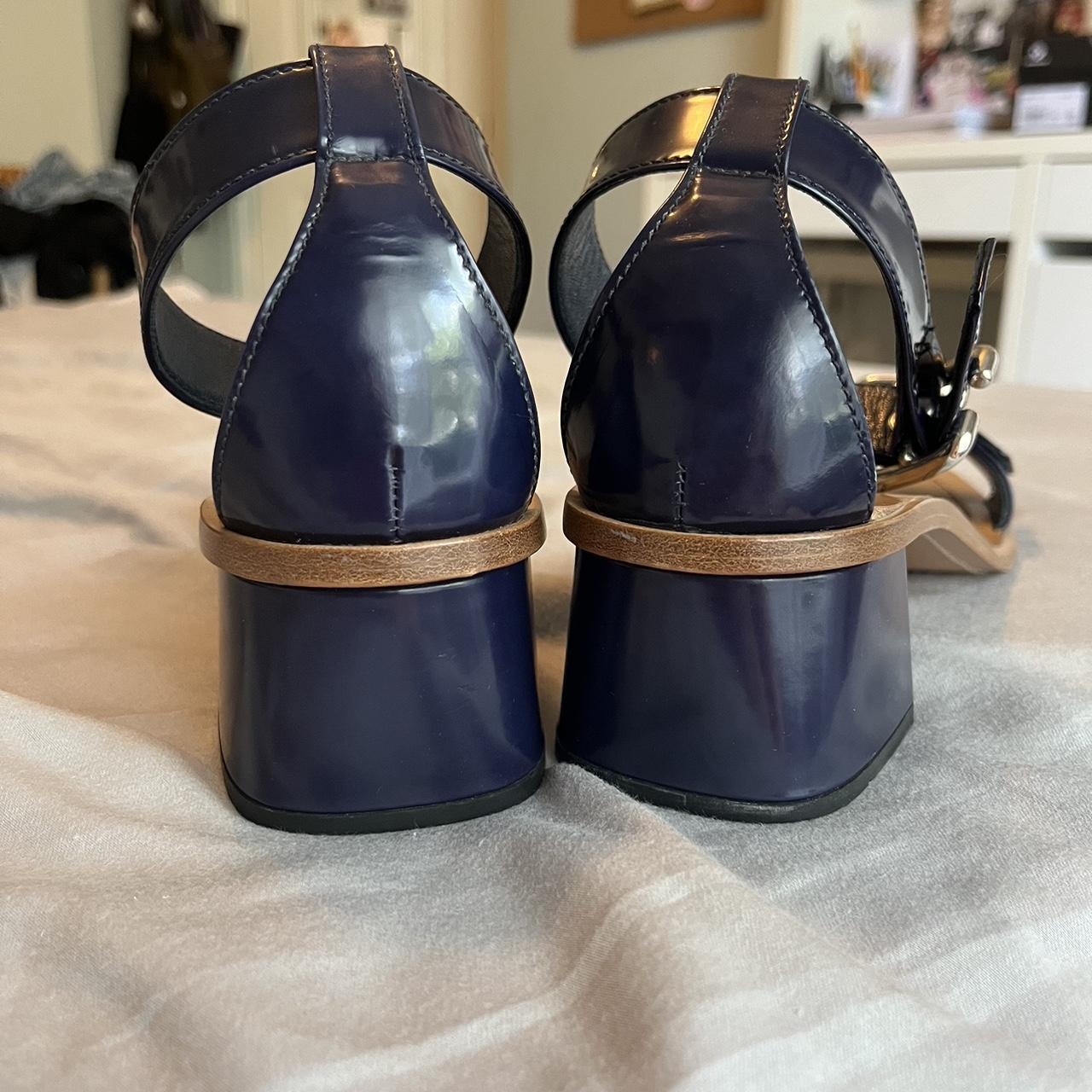 【Prada】2014ss ARCHIVE NAVY heel shoes Prada Navy Blue Patent Leather Bow Block Heel Pumps Size