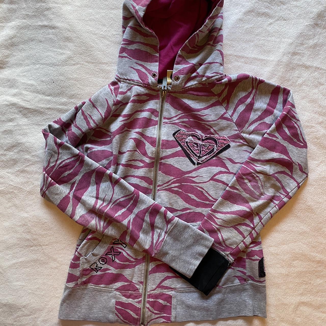 pink zebra print roxy jacket size small all... Depop