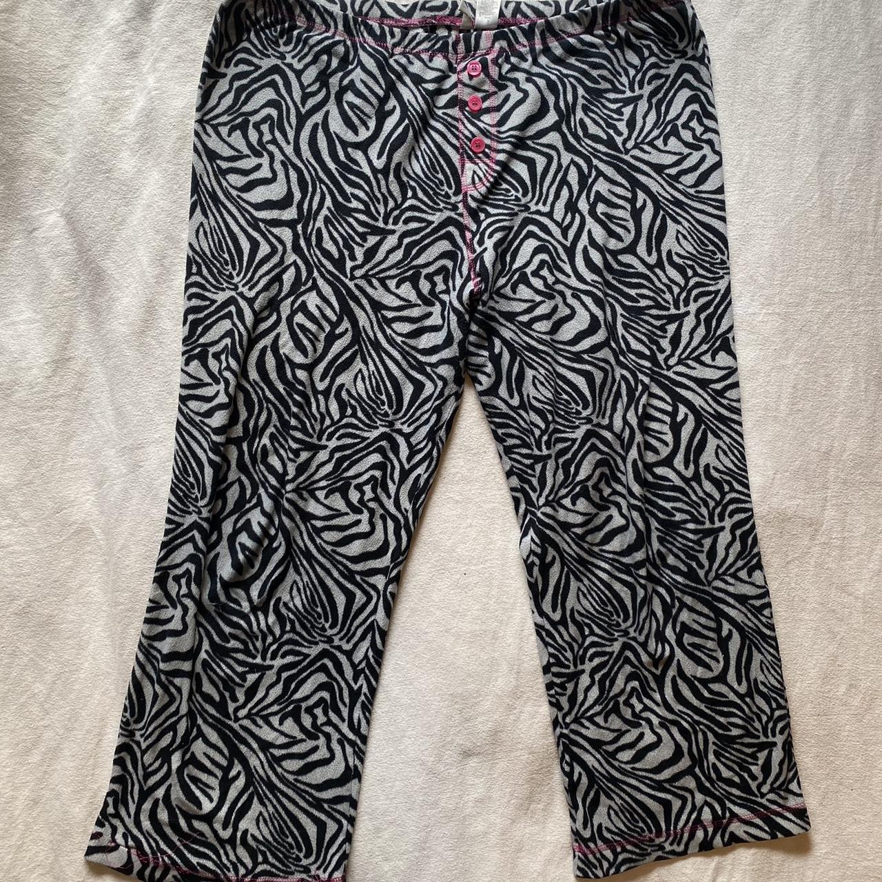 zebra print pj pants with pink detailing size... Depop