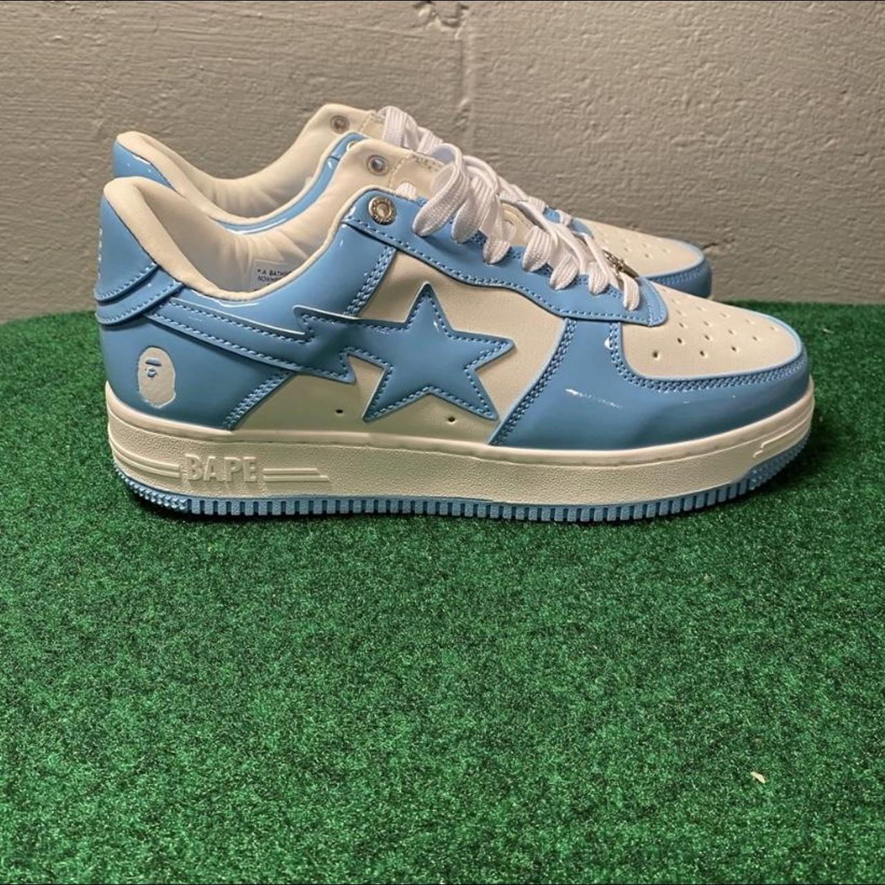 BAPE Men's White and Blue Trainers | Depop