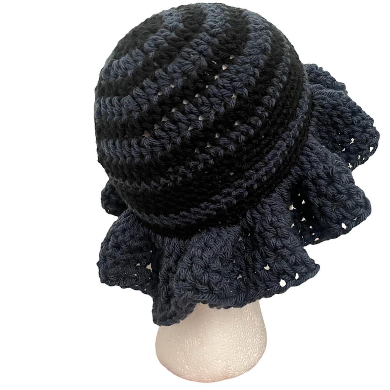 Crochet ruffle hat! Blue and black crochet ruffle... | Depop
