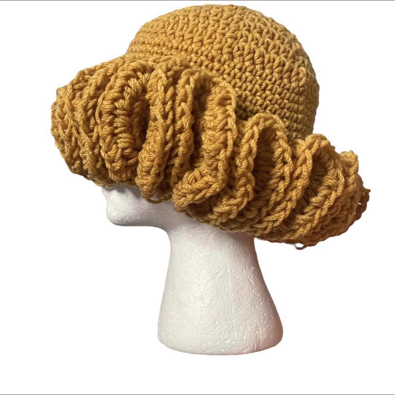Handmade crochet ruffle hat ! Mustard crochet... Depop