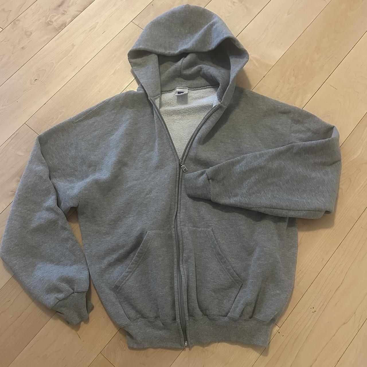 90's RUSSEL Vintage Grey Boxy zip up hoodie. Size... - Depop