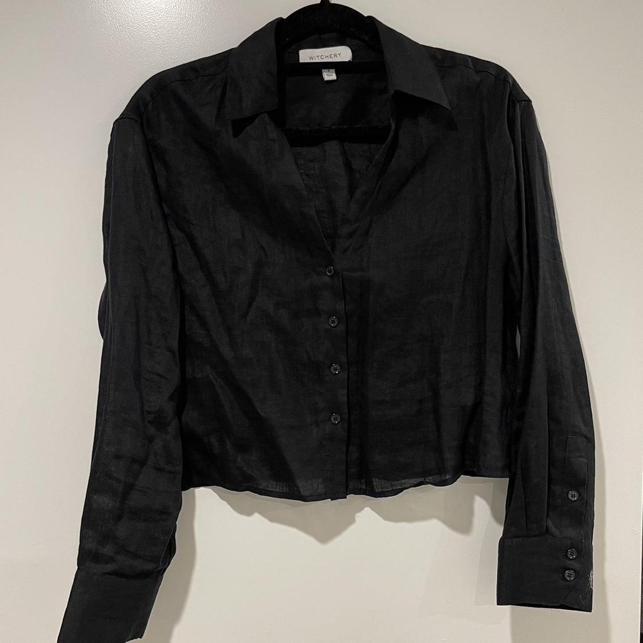 Witchery cropped black linen shirt 100% Linen... - Depop