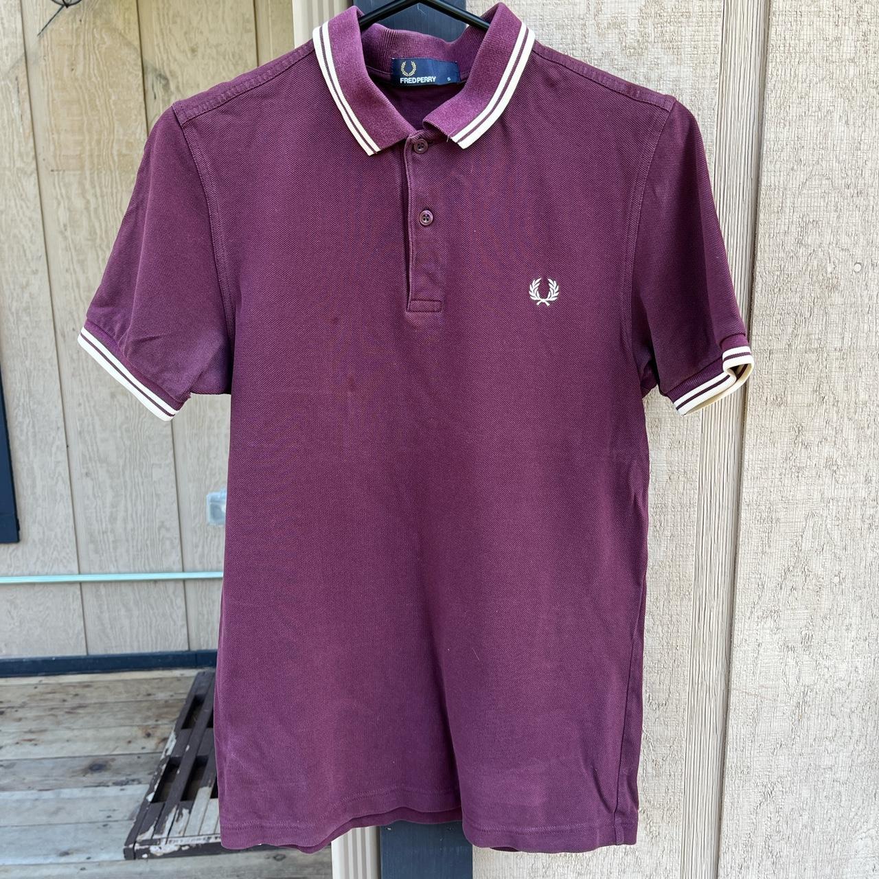 Fred Perry Men's Burgundy and Cream Polo-shirts