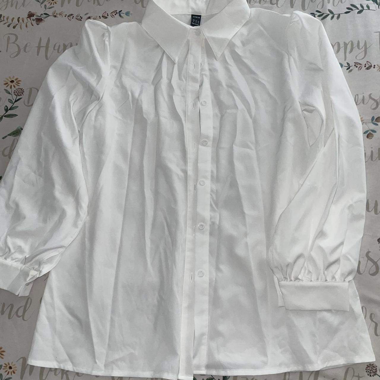 White puff sleeve button up shirt Not worn at all.... - Depop