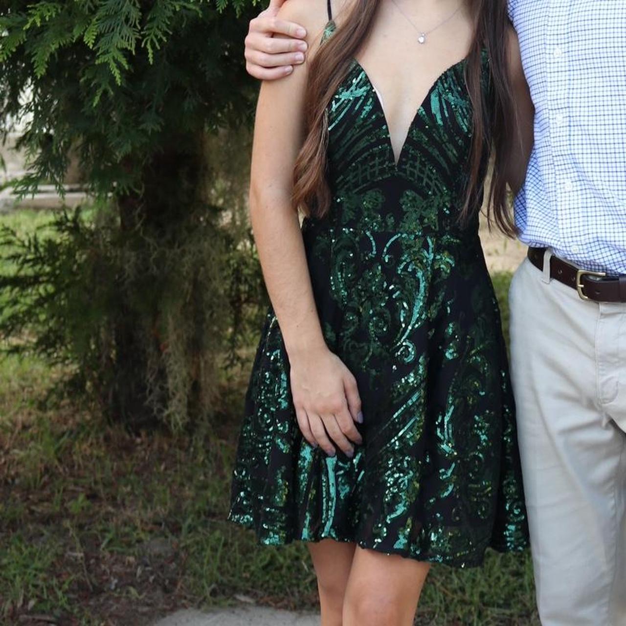 Short formal black and dark green dress