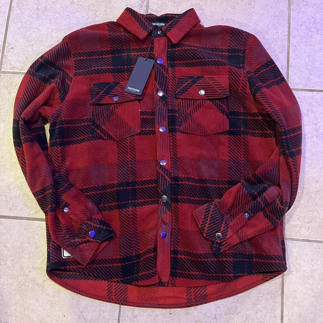 True Religion Men's Red and Black Jacket | Depop