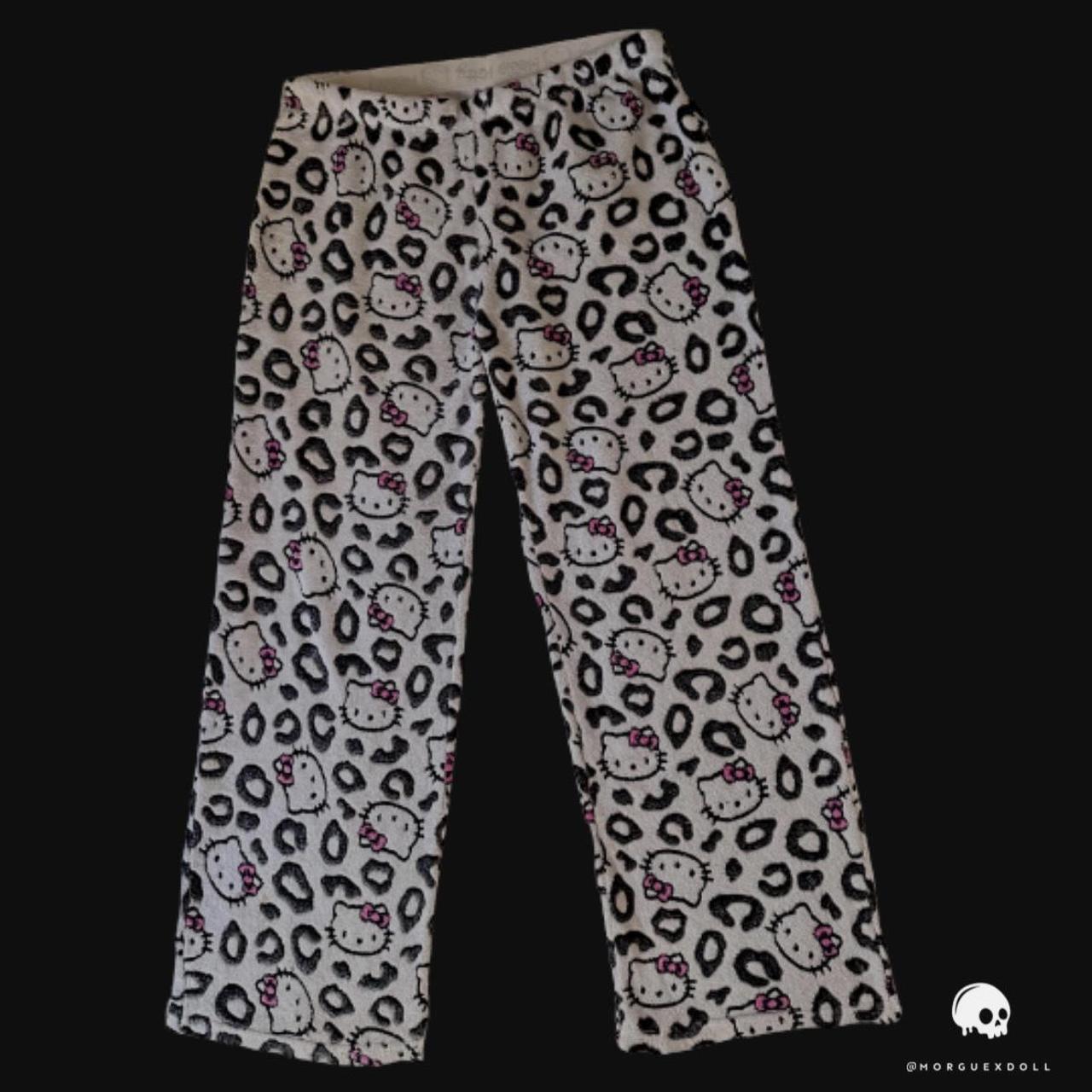 Cute y2k fuzzy leopard print hello kitty pajama... - Depop