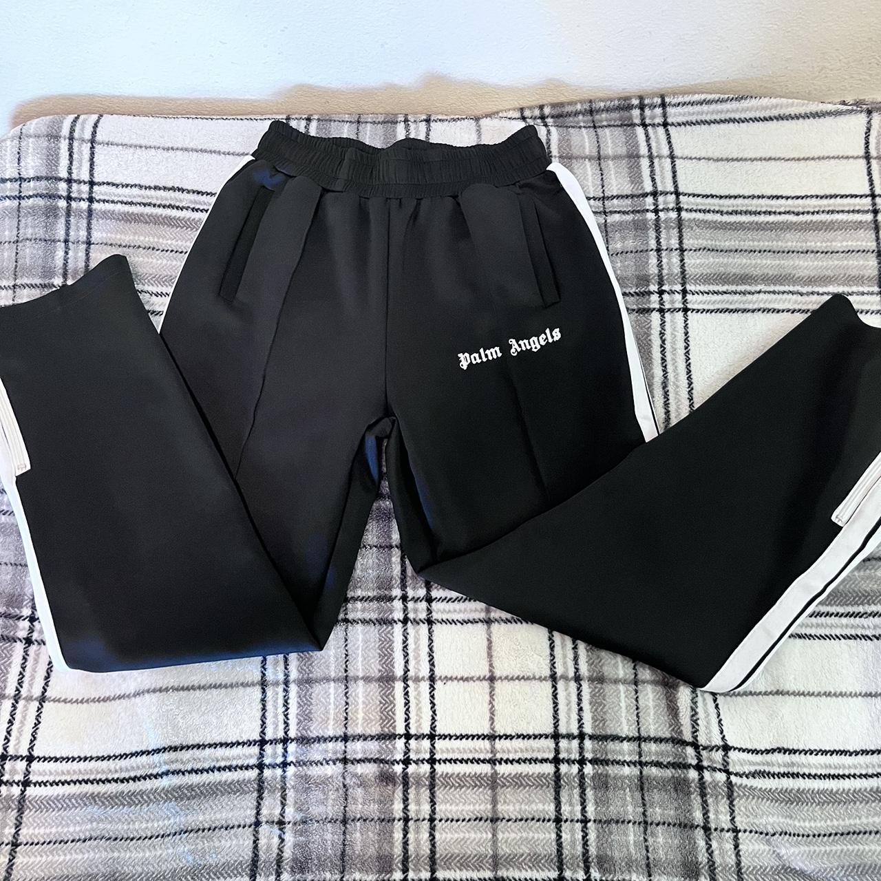 Palm Angels Men's Black and White Joggers-tracksuits | Depop