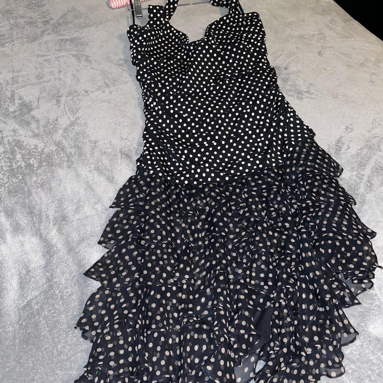 Y2K ruffle polka dot dress Silk ruffle dress BCBG