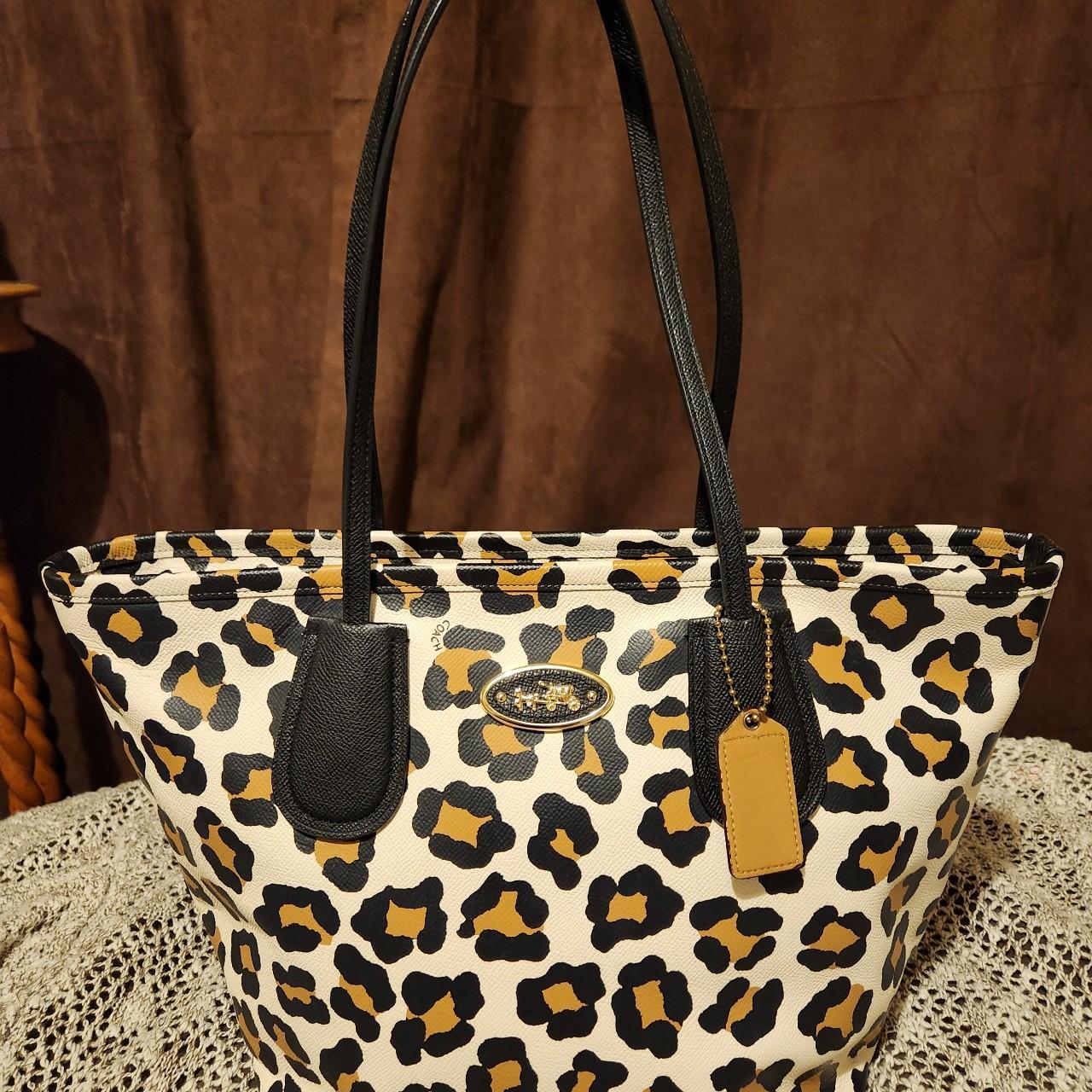 Leopard print coach tote sale