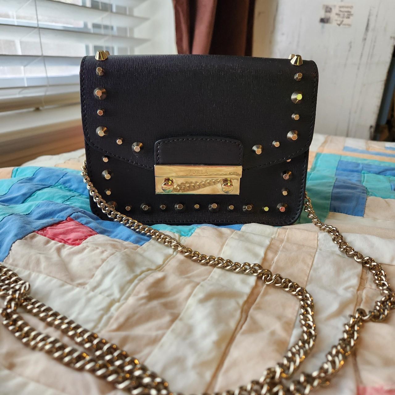 Furla Metropolis Mini in Black studded NWOT This