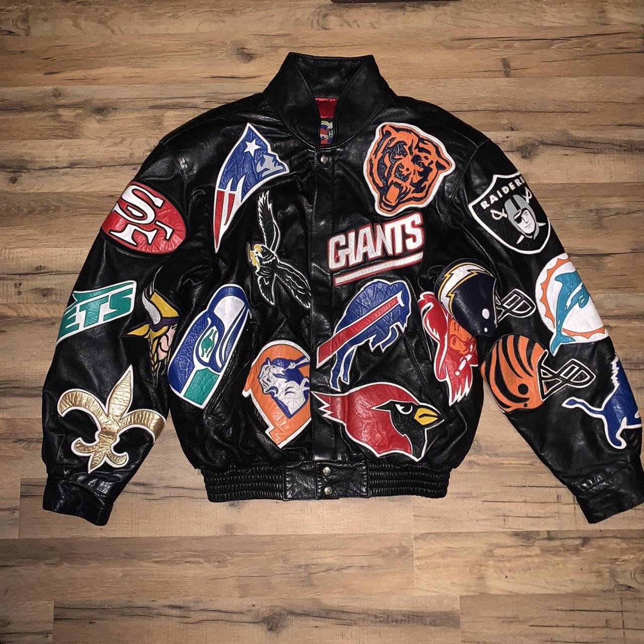 Vintage NFL all over print leather bomber jacket Depop