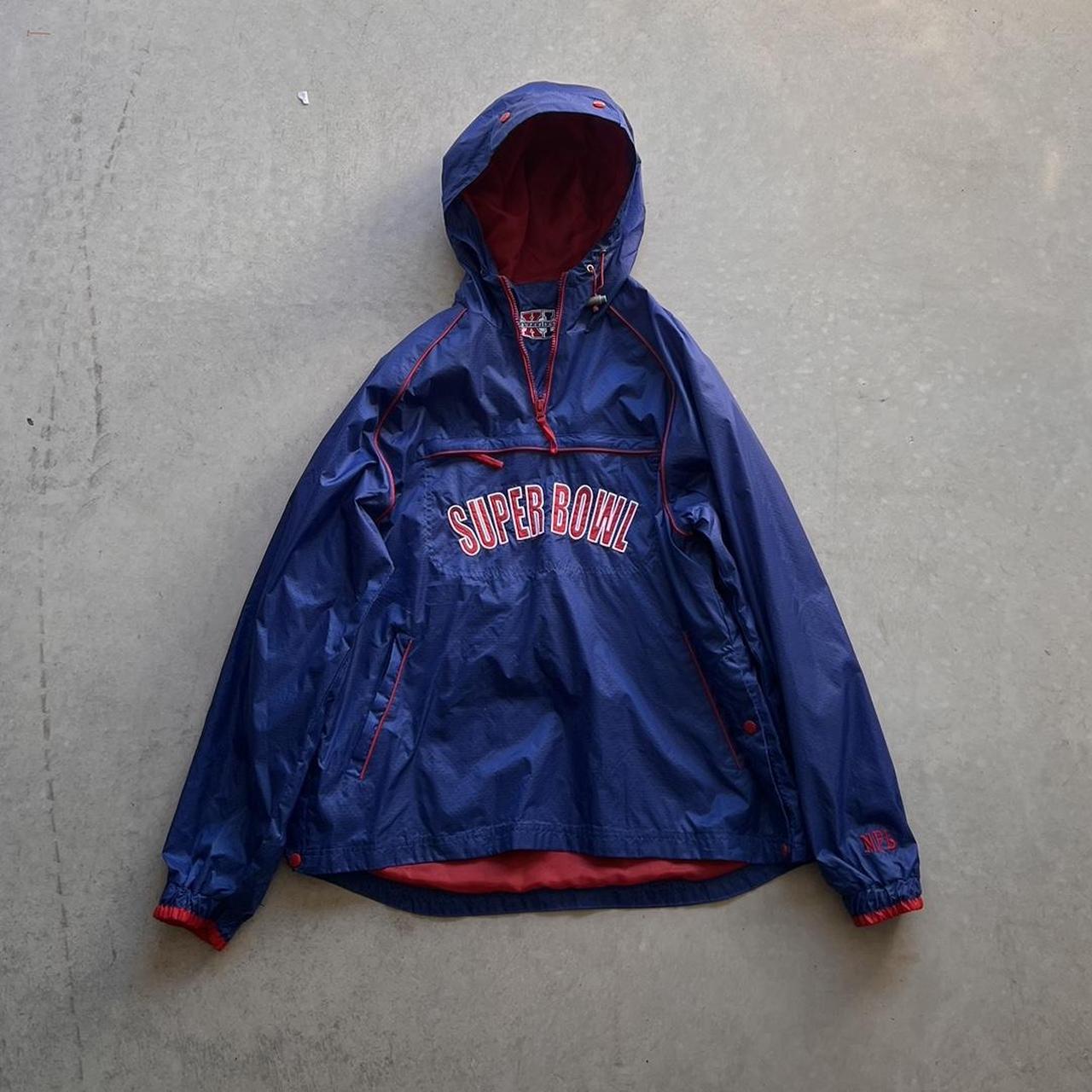 VINTAGE NFL SUPERBOWL BLUE AND RED WINBREAKER RAIN. Depop