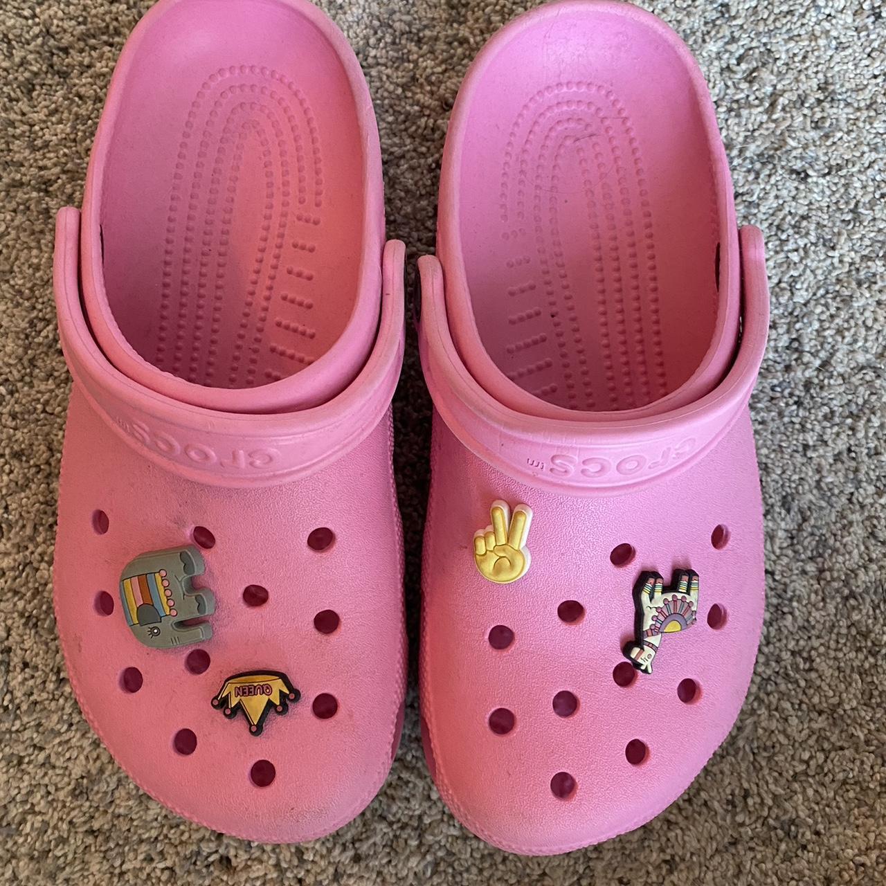 Pink crocs worn a few times but still in good... Depop