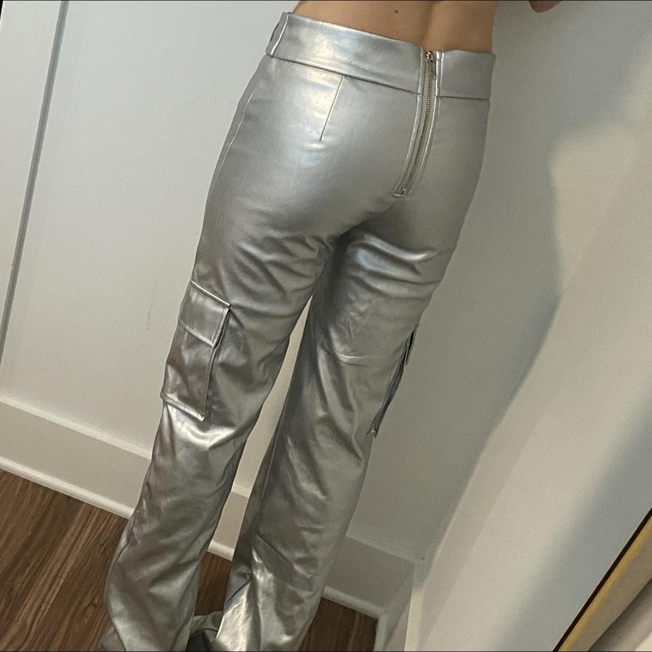 Silver low rise leather pants With cute zip in the... - Depop