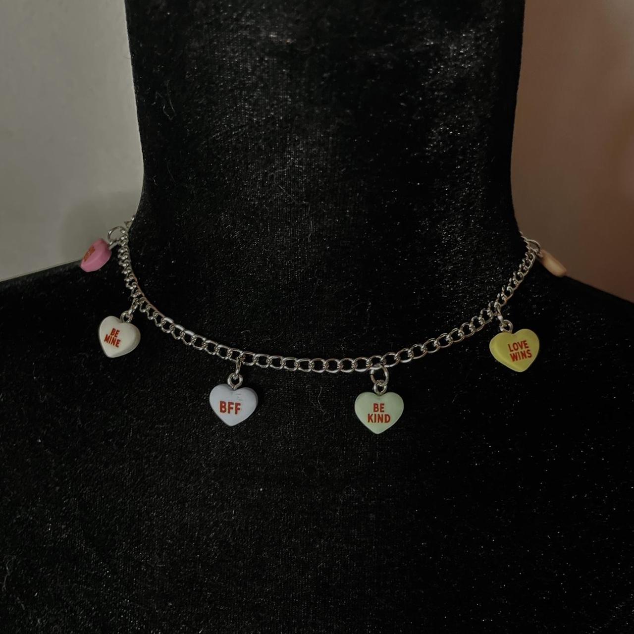 Handmade Multicolored Candy Heart Necklace Silver... - Depop