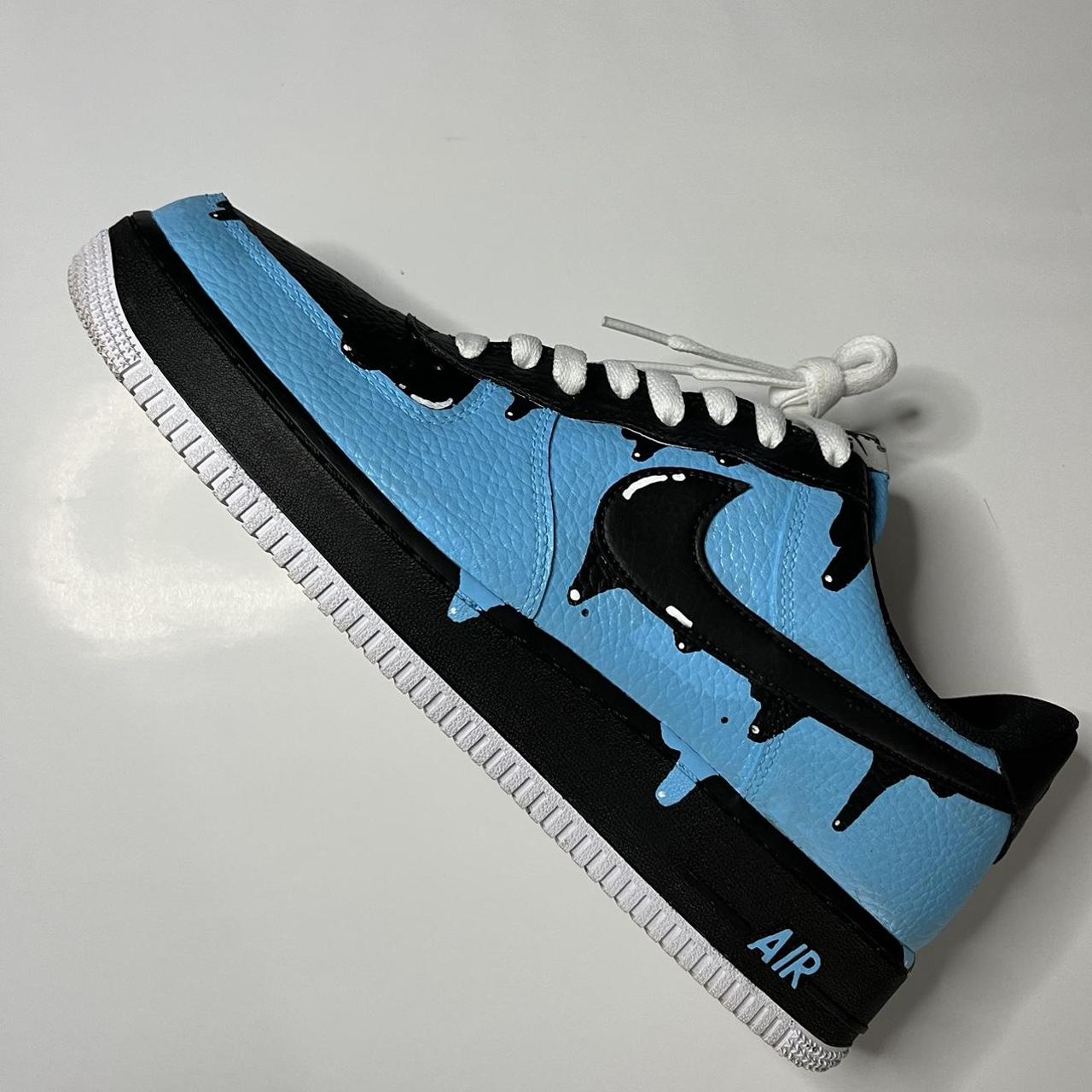 Custom Drippy Air Forces Blue/Black size 10 - Depop