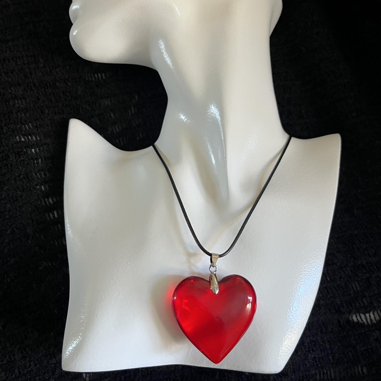 big beautiful red glossy heart necklace Heart... - Depop