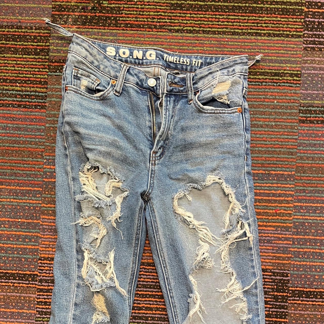 SONG ripped blue jeans- fit like a S/27, used, $10 - Depop