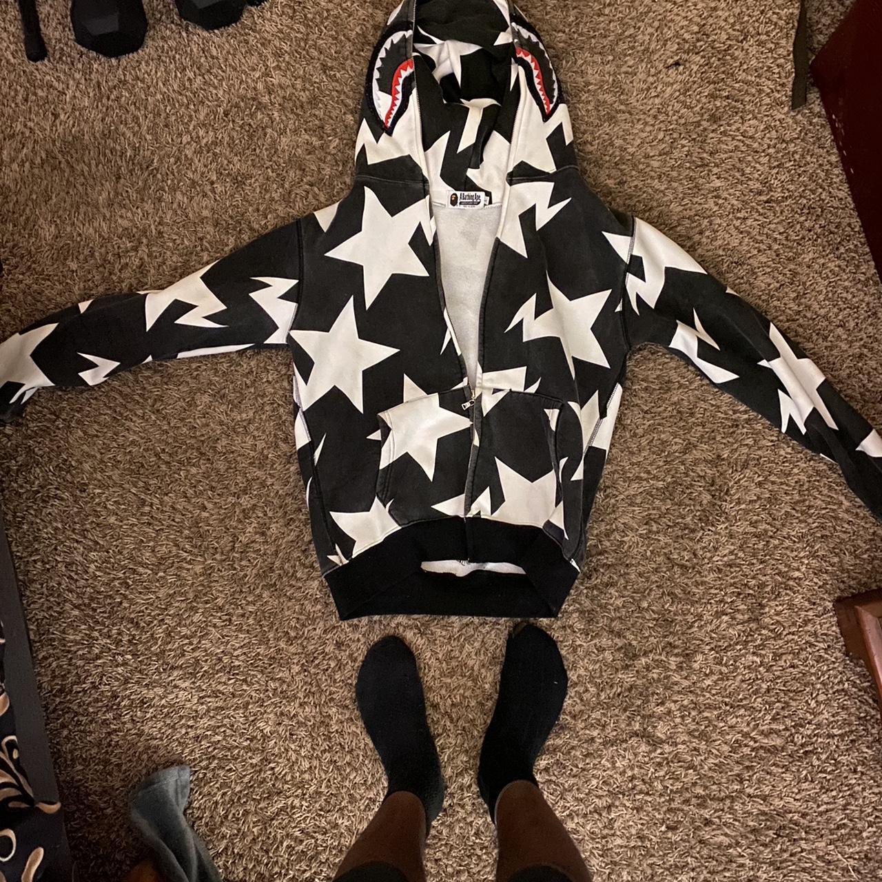 Large 2 zipper Black and white star Bape hoodie. - Depop