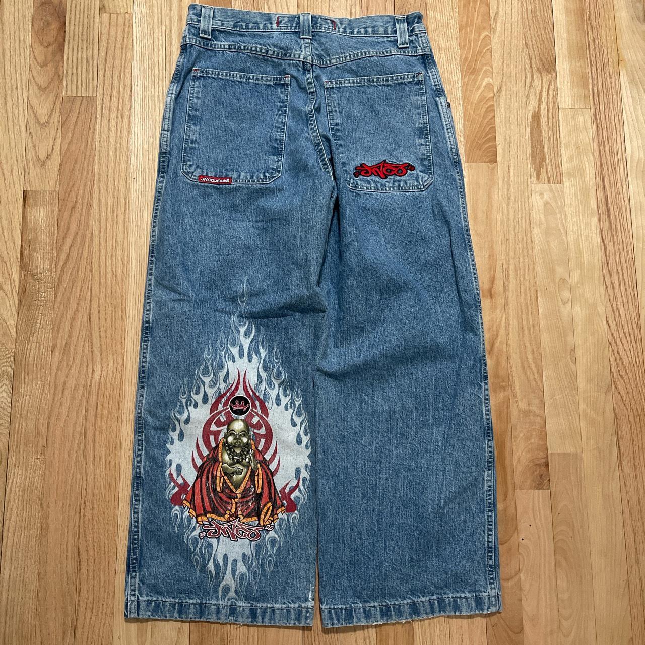 Vintage Y2K Buddha Flame Jnco Jeans Size... - Depop