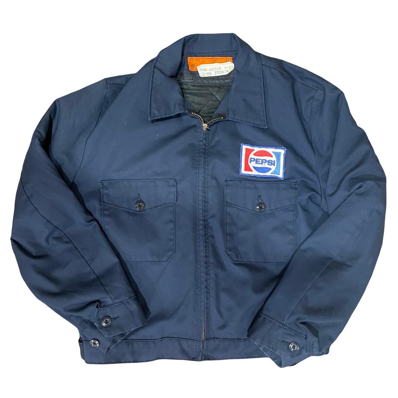 Navy blue Pepsi zip up workwear bomber jacket with... - Depop