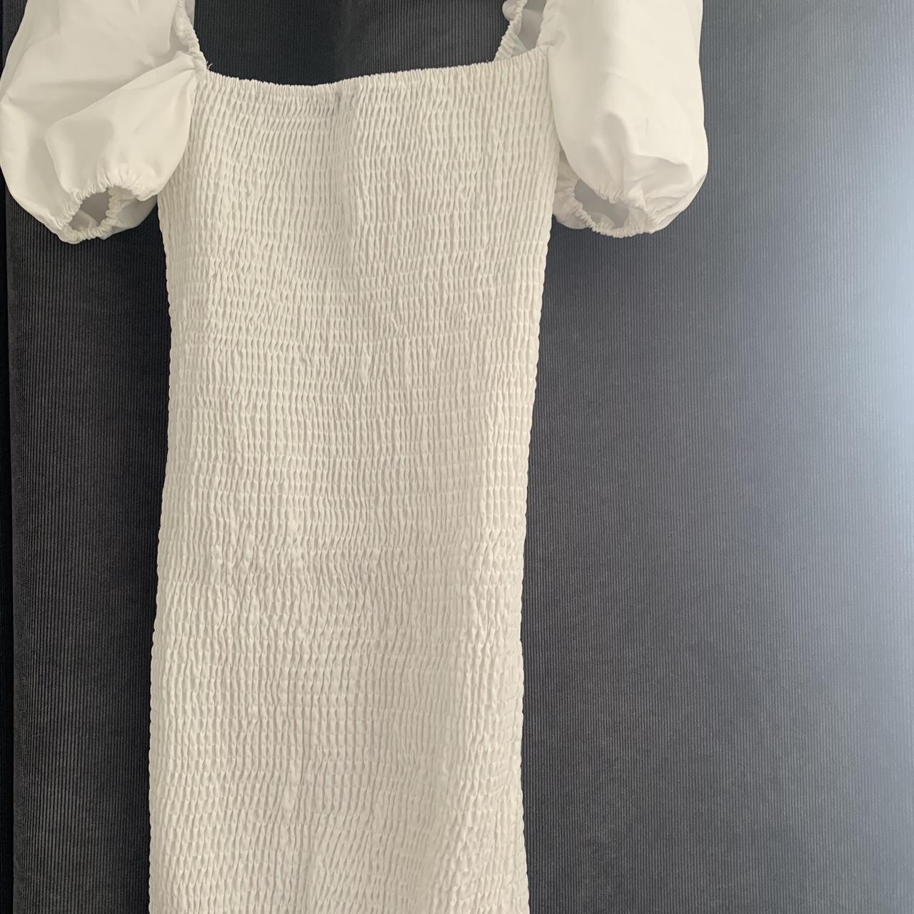 Prettylittlething cream mini dress with ruched body... - Depop