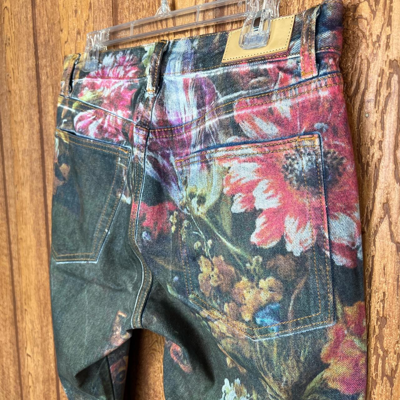 Streetwear Floral Print Jeans Mens Harajuku Color Block Flower