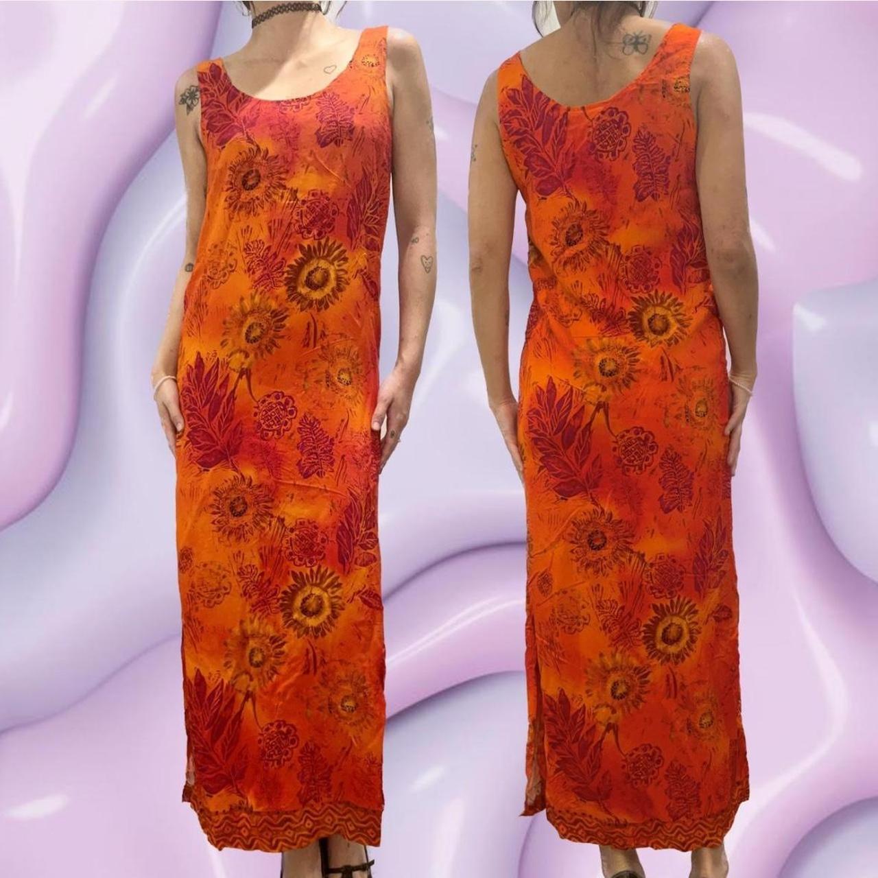 VINTAGE ORANGE SUNFLOWER MAXI DRESS SIZE MEDIUM 90s... - Depop