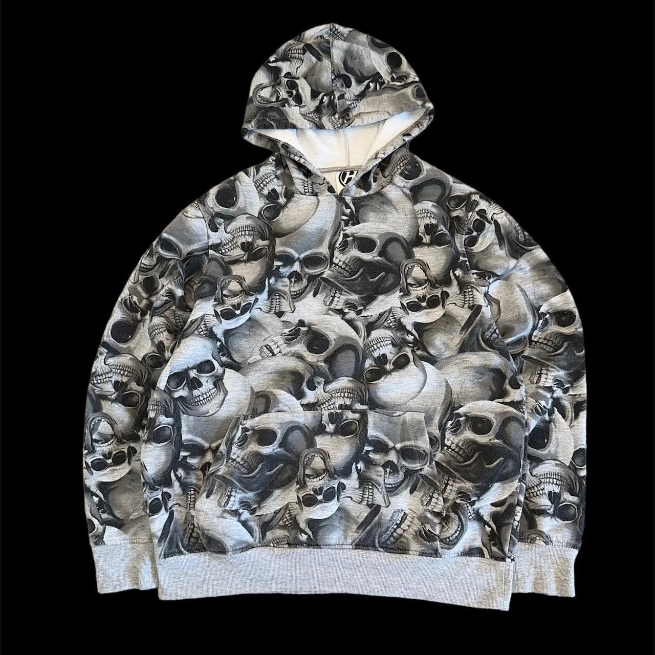 AOP skulls hoodie hybrid affliction faded glory... - Depop