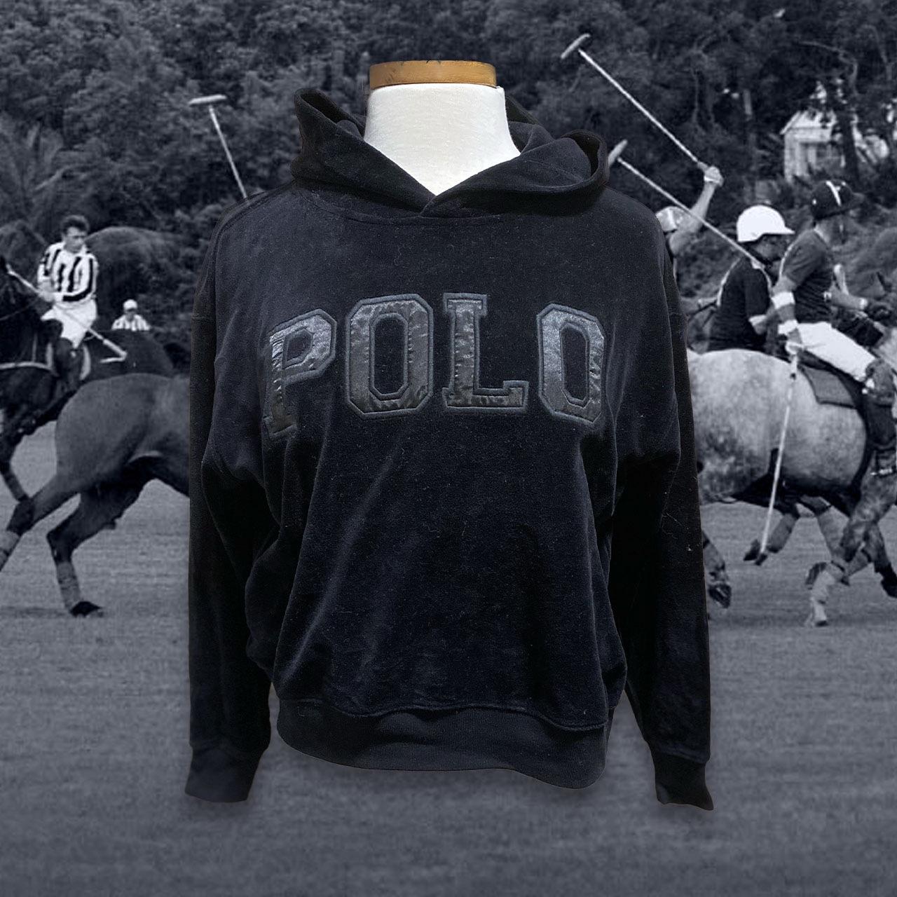 Polo by Ralph Lauren Velour logo hoodie in black... - Depop