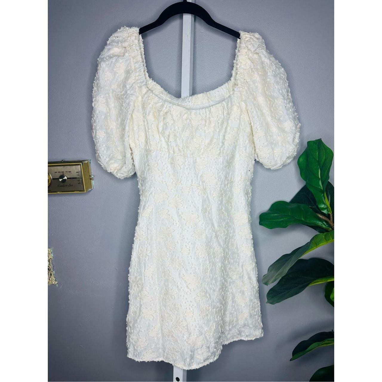Zara NWOT Textured mini dress puff sleeve size... - Depop