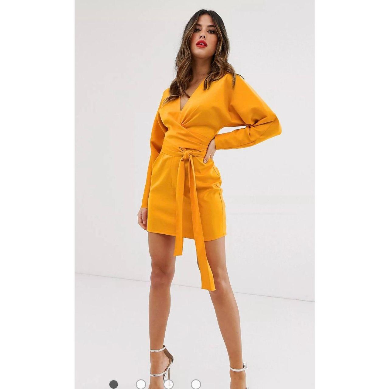 Asos yellow wrap dress best sale