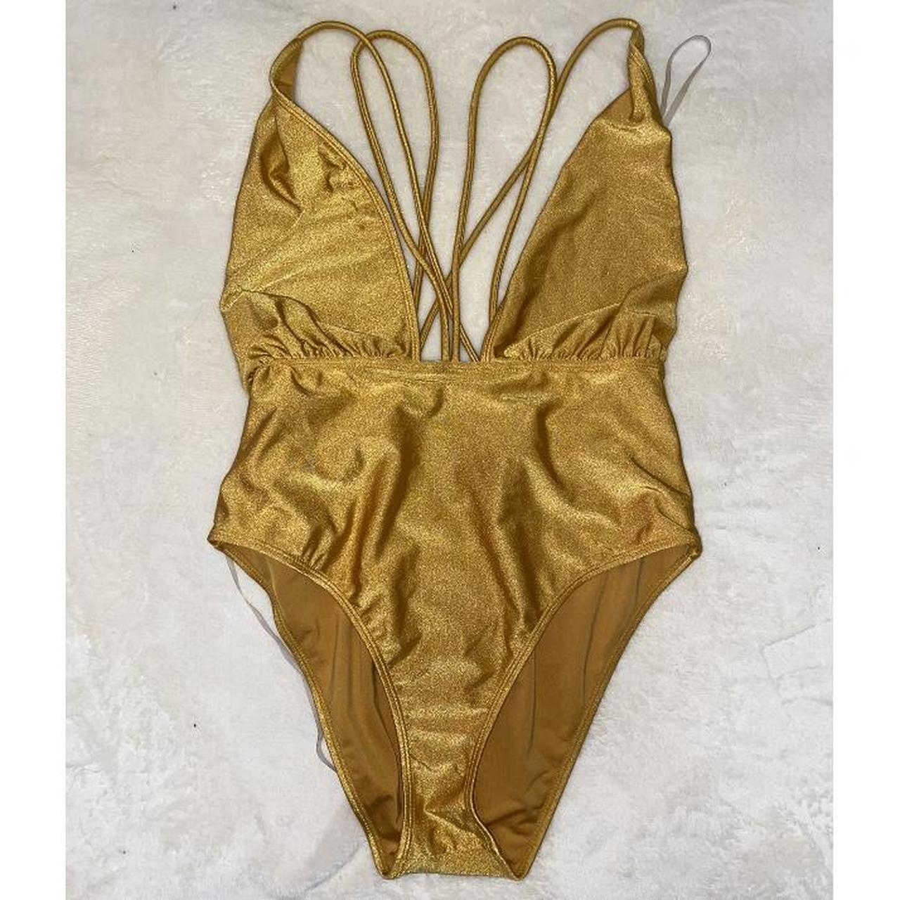 FOREVER 21 GOLD ONE PIECE SWIMSUIT 🏖️ gold stringy... - Depop