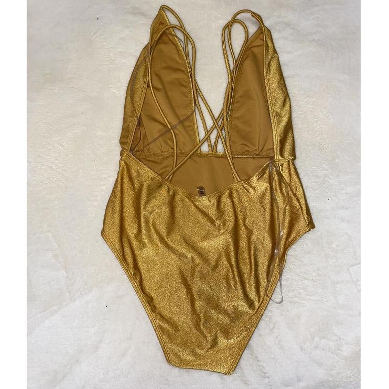FOREVER 21 GOLD ONE PIECE SWIMSUIT 🏖️ gold stringy... - Depop