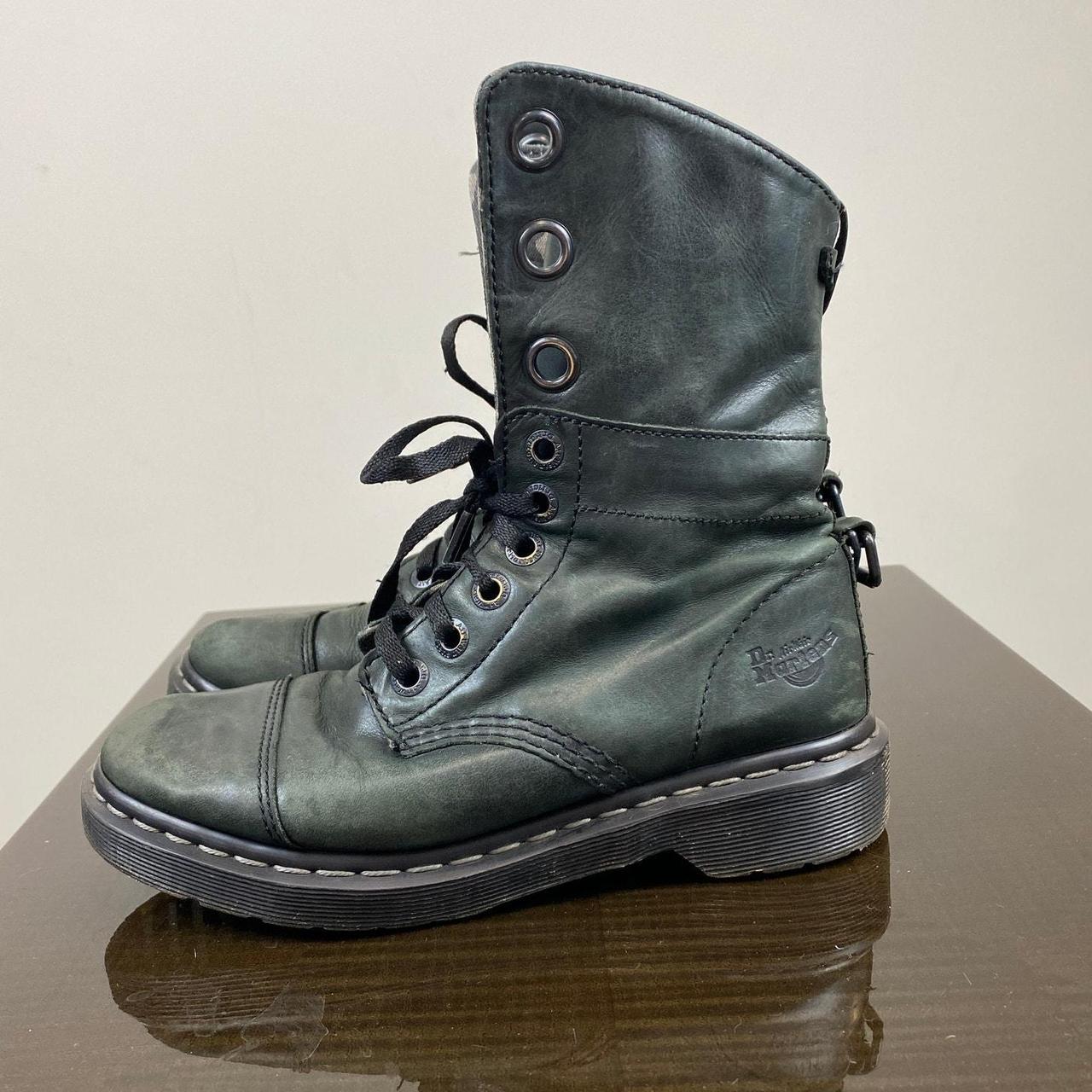 Dr. Doc Martens Aimilie Green Leather Fold Boots. Depop