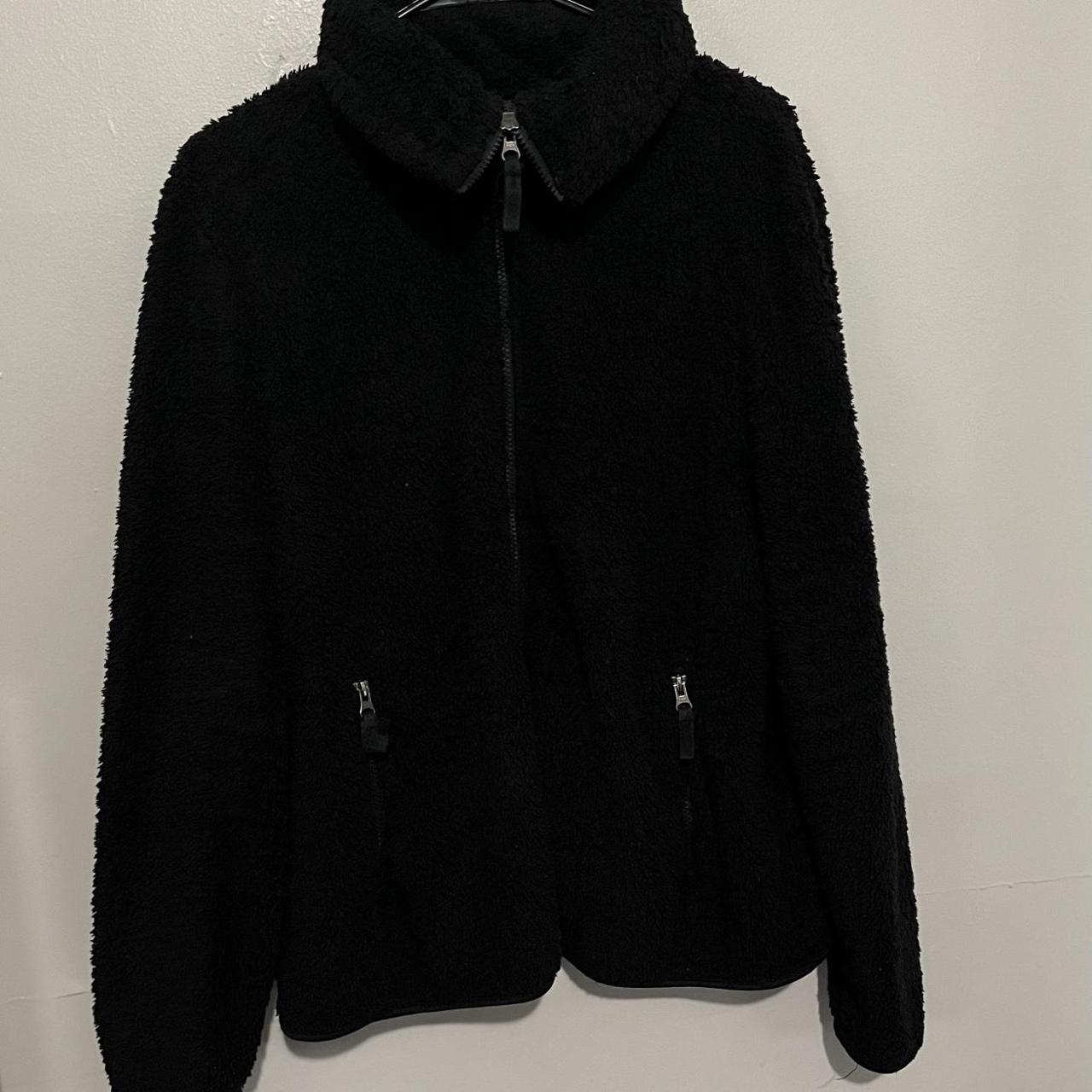 black weather proof fur zip up jacket size xl... - Depop
