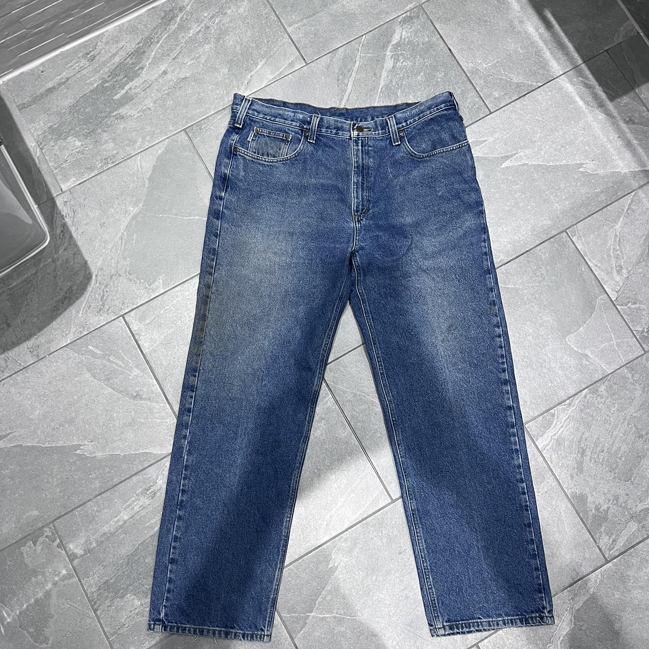 Vintage carhartt denim Jeans Carpenter 90s loose... - Depop