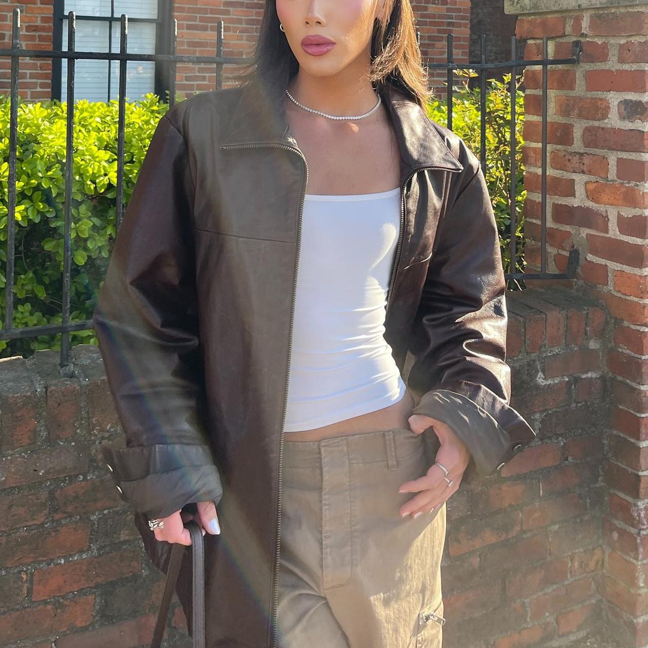 Women's Jacket - Brown/Khaki - L – Brown leather jacket by Pelle Studio Oversized …