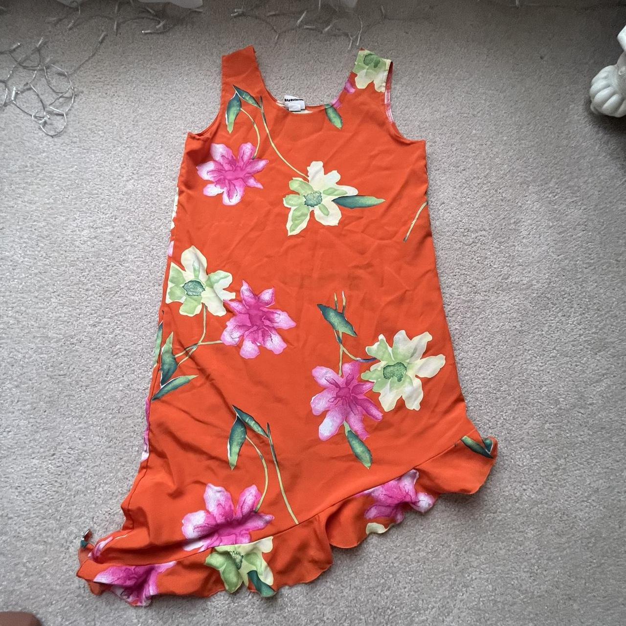 y2k tropical vacation bright orange cover up dress... Depop