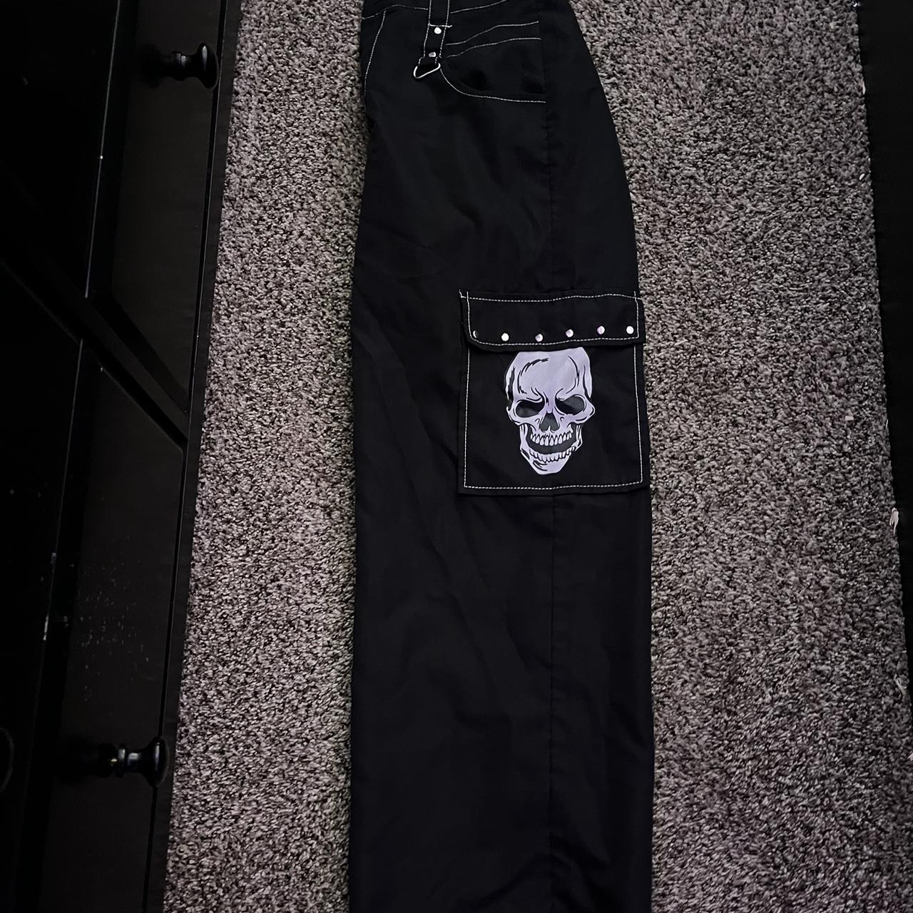 Super dope romwe wide leg skull cargo pants - Depop