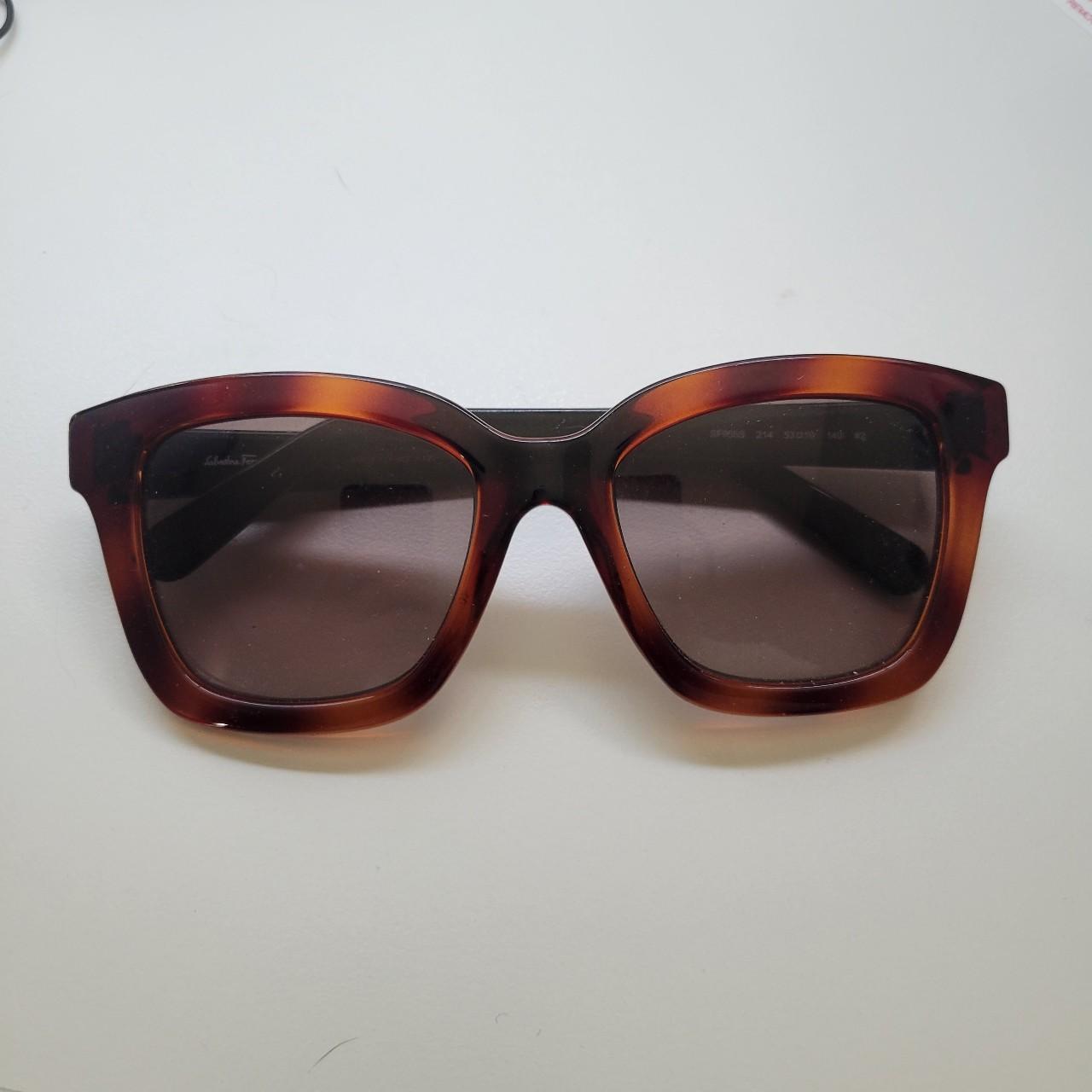 Salvatore Ferragamo Women's Brown and Burgundy Sunglasses | Depop