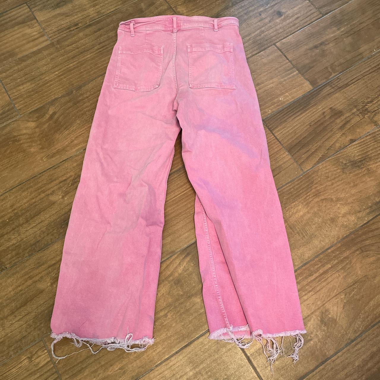 Pink Zara jeans size 12 womens Ripped bottoms Depop