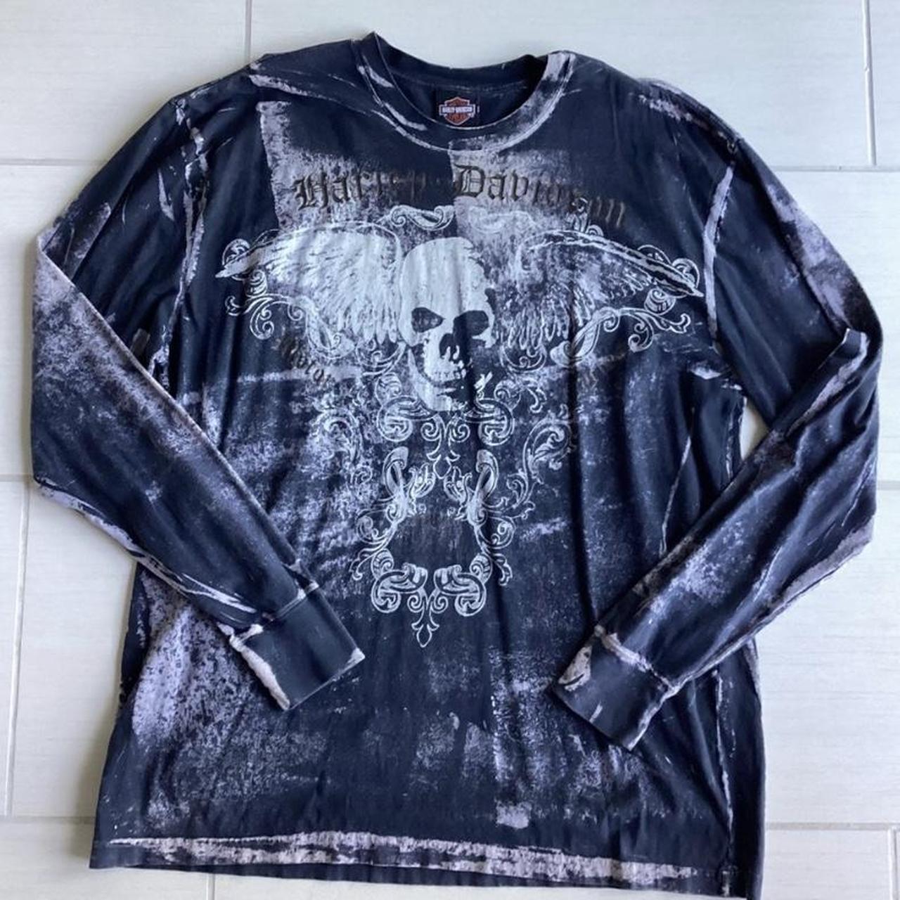 harley davidson skull graphic long sleeve -sz mena L - Depop