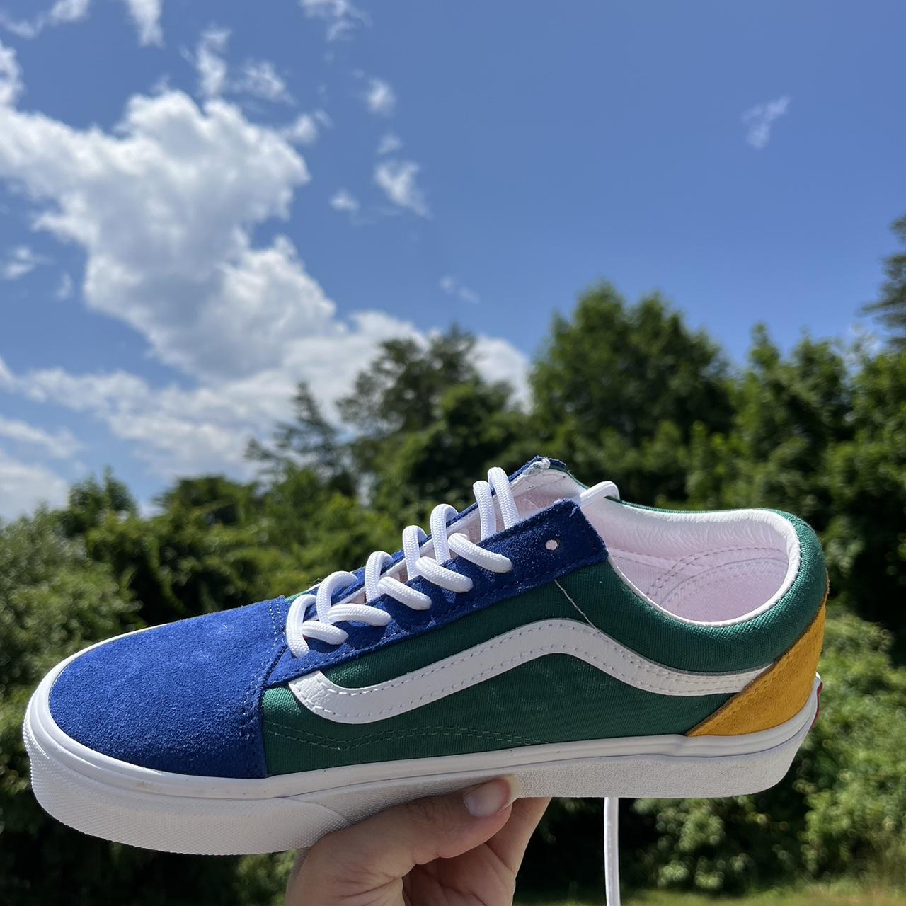 Green yellow store and blue vans