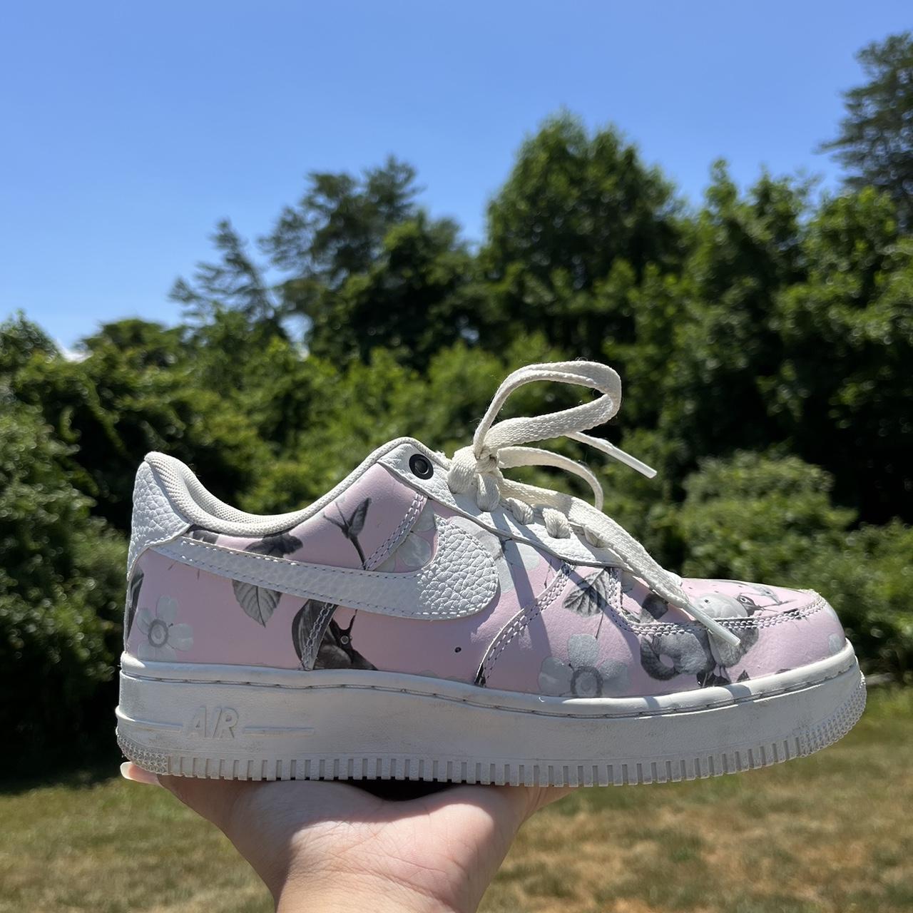 Pink floral Nike Air Force 1s Worn a few times Depop