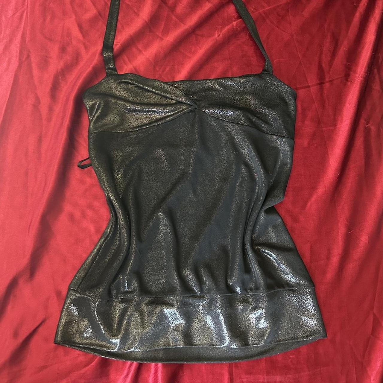 Black metallic vintage bebe halter top... - Depop