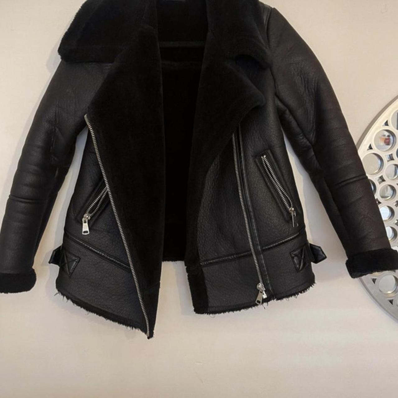 Black Aviator black faux fur jacket Worn a few times... - Depop